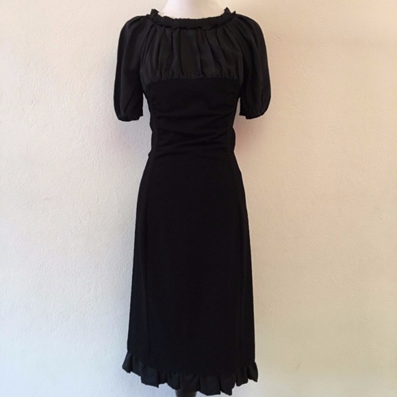 Nina Ricci Black Silk Midi Dress Size US6 / FR38 - Picture 1 of 8